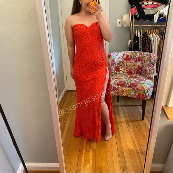 Fame and Partners Red Lace Strapless Maxi Dress Small - Picture 8 of 12